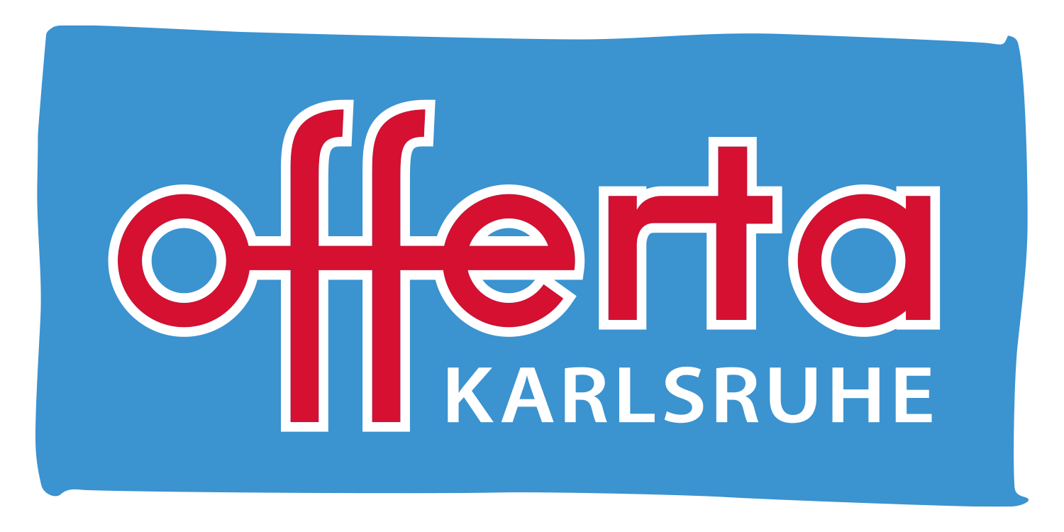 Roter offerta-Schriftzug auf blauem Hintergrund